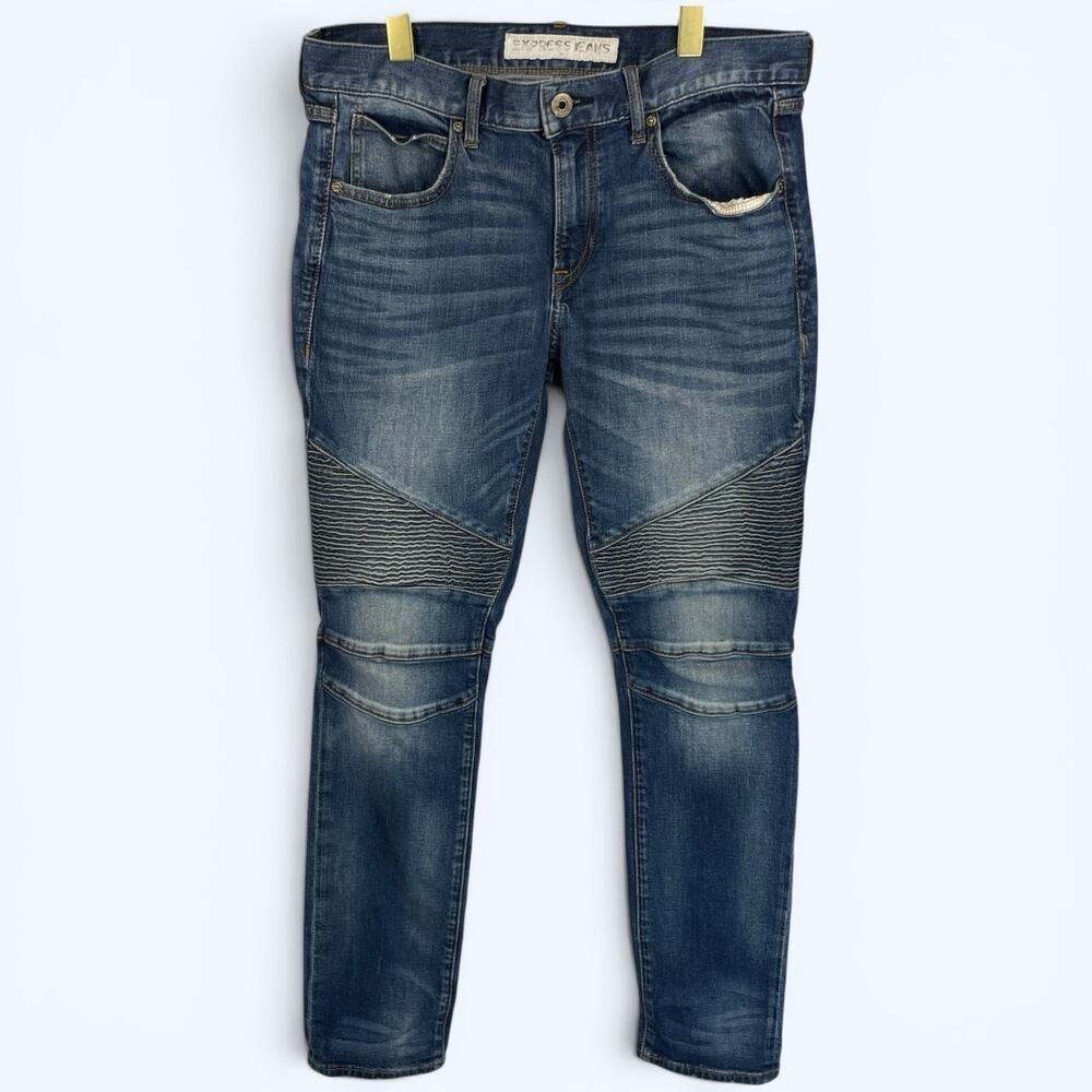 Express Alec Super Skinny Men's Jeans Moto Ribbed Detail 32x32